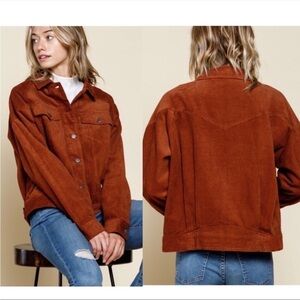 Aritzia Denim Forum Corduroy Button Front Jacket Shacket in Rust Brown sz S, 1